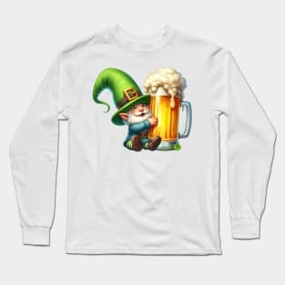 St Patricks Day Gnome Drinking Beer Long Sleeve T-Shirt